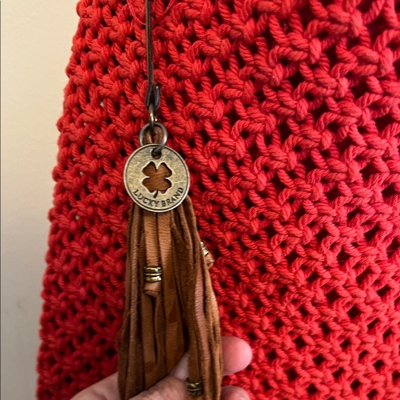 Lucky Brand Red Crochet Crossbody Bag with Fringe - Picture 6 of 7